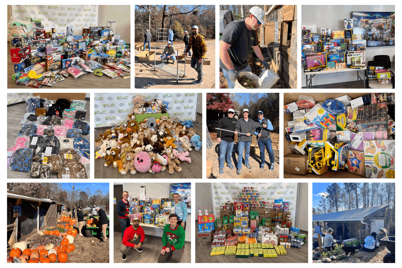 Photo collage of Flip Electronics' Give a Flip Initiatives